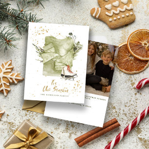 familie kerstfoto Boho Tis het seizoen Feestdagenkaart