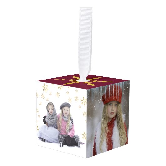 Familie kerstfoto-kubusversiering decoratie (Voorkant hoekig)