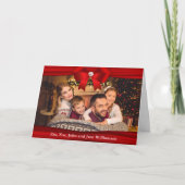 Familie kerstfoto Red Ribbon Diamond Bow Feestdagen Kaart (Voorkant)