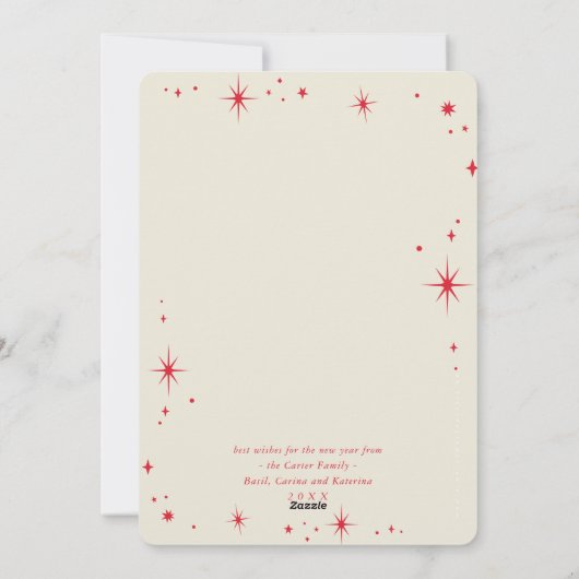 FAMILIE KERSTFOTO stijlvolle typografie rood Feestdagenkaart (Achterkant)