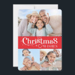 FAMILIE KERSTFOTO stijlvolle typografie rood Feestdagenkaart<br><div class="desc">door kat massard >>> www.simplysweetPAPERIE.com <<< Een elegant, typografisch ontwerp met de quote Christmas Wishes. Multi foto optie voor uw mooie familie. TIPS 1. Om het formaat/de positie van de foto te wijzigen, druk je op de knop "Aanpassen". 2. U kunt ook de lettertypen wijzigen, verplaatsen en meer tekst toevoegen!...</div>