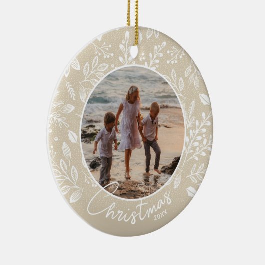 Familie kerstfoto van ivoren keramische siervoorwe keramisch ornament (Rechts)