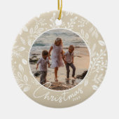 Familie kerstfoto van ivoren keramische siervoorwe keramisch ornament (Voorkant)