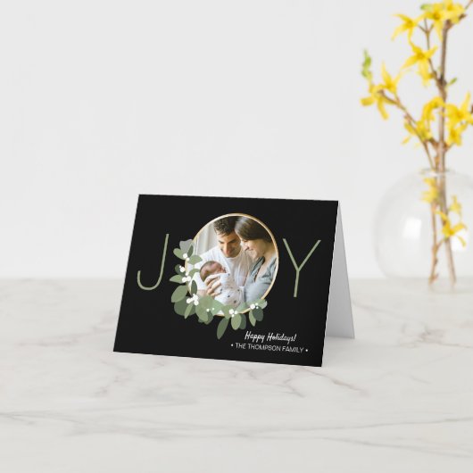 Familie kerstfotominimalist Wreath Joy Kaart (Gele Bloem)