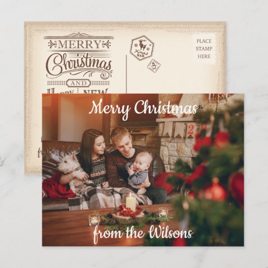 Familie kerstgroet feestdagenkaart (Voorkant / Achterkant)