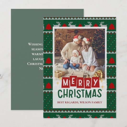 Familie Kerstkaart met Gebreide Trui (Voorkant / Achterkant)