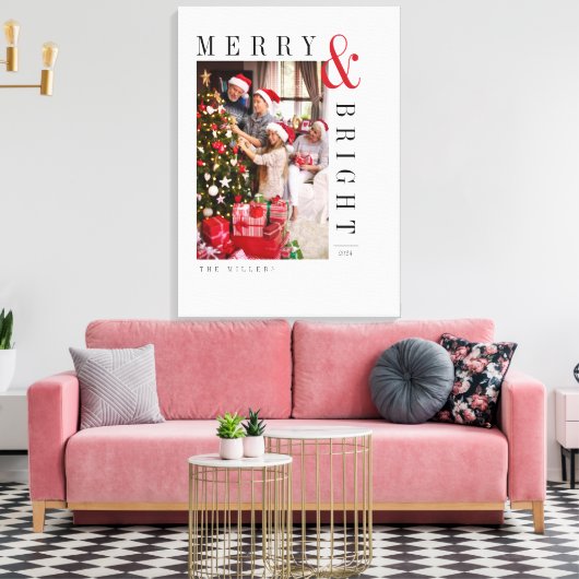 Familie Kerstkaart Moderne Script Vakantie Canvas Afdruk (Insitu (Woonkamer))