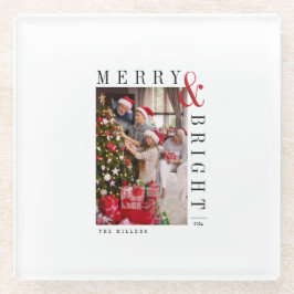 Familie Kerstkaart Moderne Script Vakantie Glazen Onderzetter