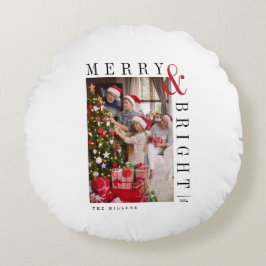 Familie Kerstkaart Moderne Script Vakantie Rond Kussen