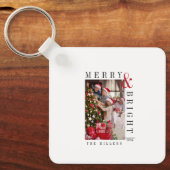 Familie Kerstkaart Moderne Script Vakantie Sleutelhanger (Voorkant)