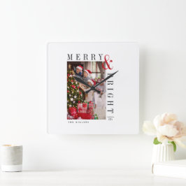 Familie Kerstkaart Moderne Script Vakantie Vierkante Klok