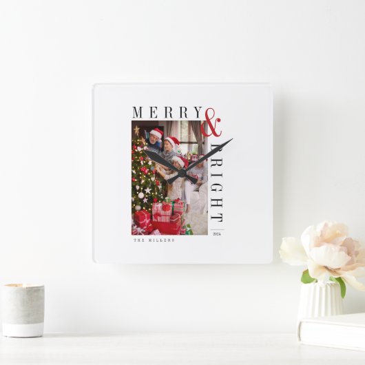 Familie Kerstkaart Moderne Script Vakantie Vierkante Klok (Huis)