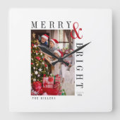 Familie Kerstkaart Moderne Script Vakantie Vierkante Klok (Voorkant)