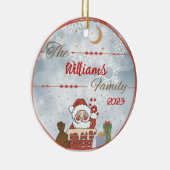 Familie Kerstman door de schoorsteen Keramisch Ornament (Rechts)