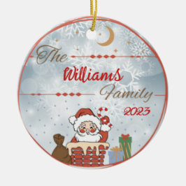 Familie Kerstman door de schoorsteen Keramisch Ornament