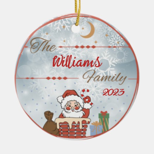 Familie Kerstman door de schoorsteen Keramisch Ornament (Voorkant)