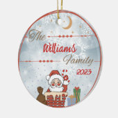 Familie Kerstman door de schoorsteen Keramisch Ornament (Links)