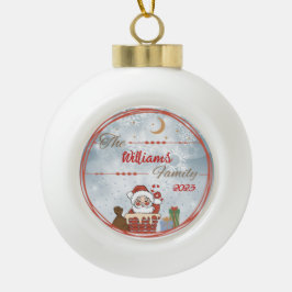Familie Kerstman door de schoorsteen Keramische Bal Ornament