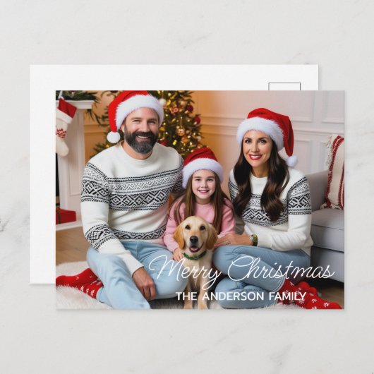 Familie Kerstman met Cadeaus Custom Photo Briefkaart (Voorkant / Achterkant)