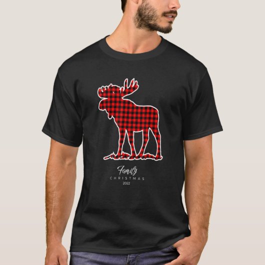 Familie Kerstmis 2022 Buffalo Pset Red Black Moos T-shirt (Voorkant)