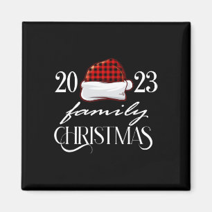 Familie Kerstmis 2023 Santa Hat Buffalo Rood Plaid Magneet