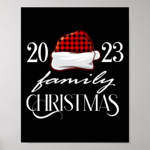 Familie Kerstmis 2023 Santa Hat Buffalo Rood Plaid Poster