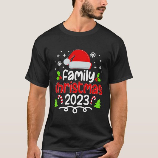 Familie Kerstmis 2023 Santa Hat Licht Pyjama Xmas T-shirt (Voorkant)