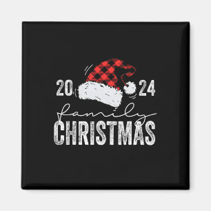 Familie Kerstmis 2024 Santa Hat Plaid Buffalo Xmas Magneet