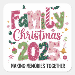 Familie Kerstmis 2025 Herinneringen Maken Samen  Vierkante Sticker
