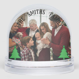 Familie Kerstmis - 2 foto's, naam gepersonaliseerd Sneeuwbol