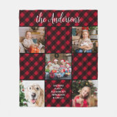 Familie Kerstmis 5 Fotocollage Custom Rood Plaid Fleece Deken (Voorkant)