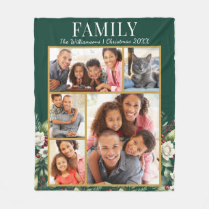 Familie Kerstmis 5 Foto's Collage Klassiek Groen Fleece Deken