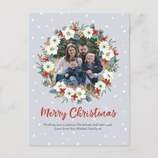 Familie Kerstmis bloemenkrans kaart briefkaart (Voorkant)