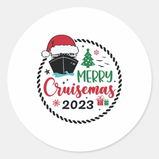 Familie Kerstmis Cruise 2023 Vrolijk Cruisemas Xma Ronde Sticker (Voorkant)