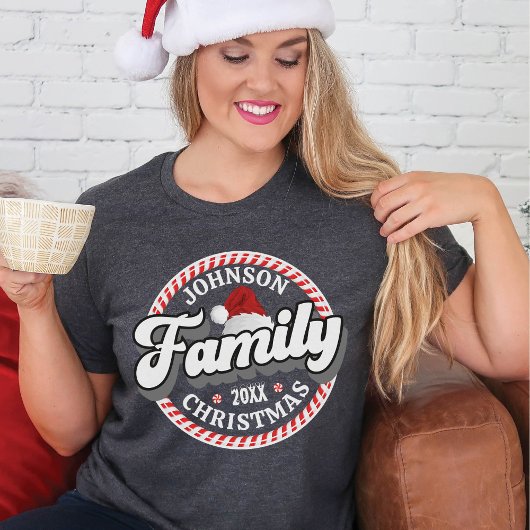Familie Kerstmis Custom Naam Candy Cane Matching T-shirt