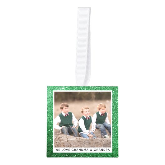  Familie Kerstmis Foto Groene Glitter Decoratie (Voorkant)