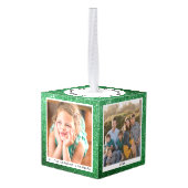  Familie Kerstmis Foto Groene Glitter Decoratie (Achter hoekig)