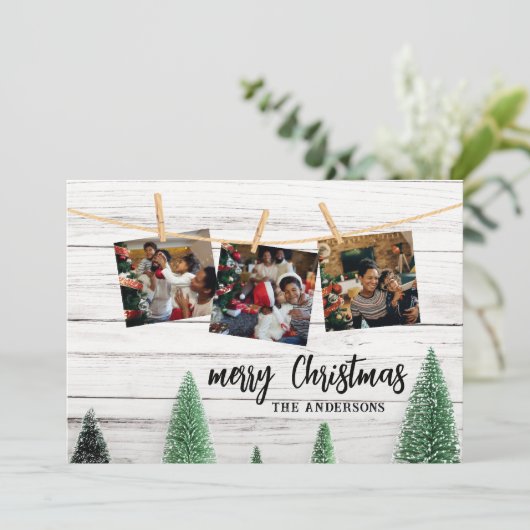 Familie Kerstmis foto's rustieke kaart (Staand voorkant)