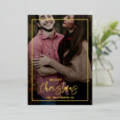 Familie Kerstmis foto's Script Goud Folie Feestdagenkaart (Staand Voorkant)