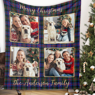 Familie Kerstmis Geplaagd Custom 4 Gouden Fotocoll Fleece Deken