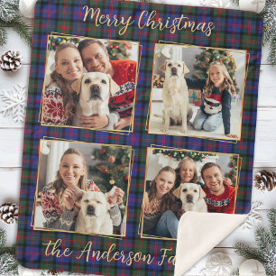 Familie Kerstmis Geplaagd Custom 4 Gouden Fotocoll Sherpa Deken