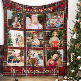 Familie Kerstmis Geplaagd Goud Custom Photo Collag Fleece Deken