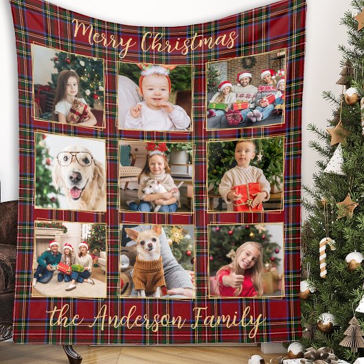 Familie Kerstmis Geplaagd Goud Custom Photo Collag Fleece Deken