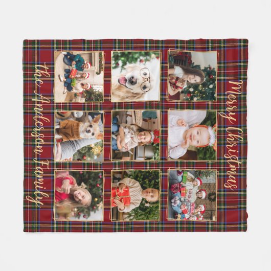 Familie Kerstmis Geplaagd Goud Custom Photo Collag Fleece Deken (Voorkant (Horizontaal))