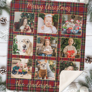 Familie Kerstmis Geplaagd Goud Custom Photo Collag Sherpa Deken