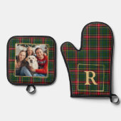 Familie Kerstmis Geplaatst Custom Gold Monogram Fo Ovenwant & Pannenlap Set (Voorkant)