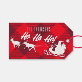 Familie Kerstmis Ho Ho. Santa Red Buffalo Play Cadeaulabel (Voorkant (Horizontaal))