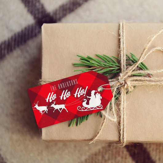Familie Kerstmis Ho Ho. Santa Red Buffalo Play Cadeaulabel