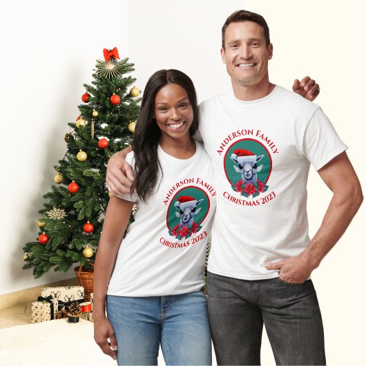 Familie Kerstmis lama en krans ontwerp T-shirt