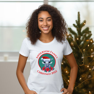 Familie Kerstmis lama en krans ontwerp T-shirt